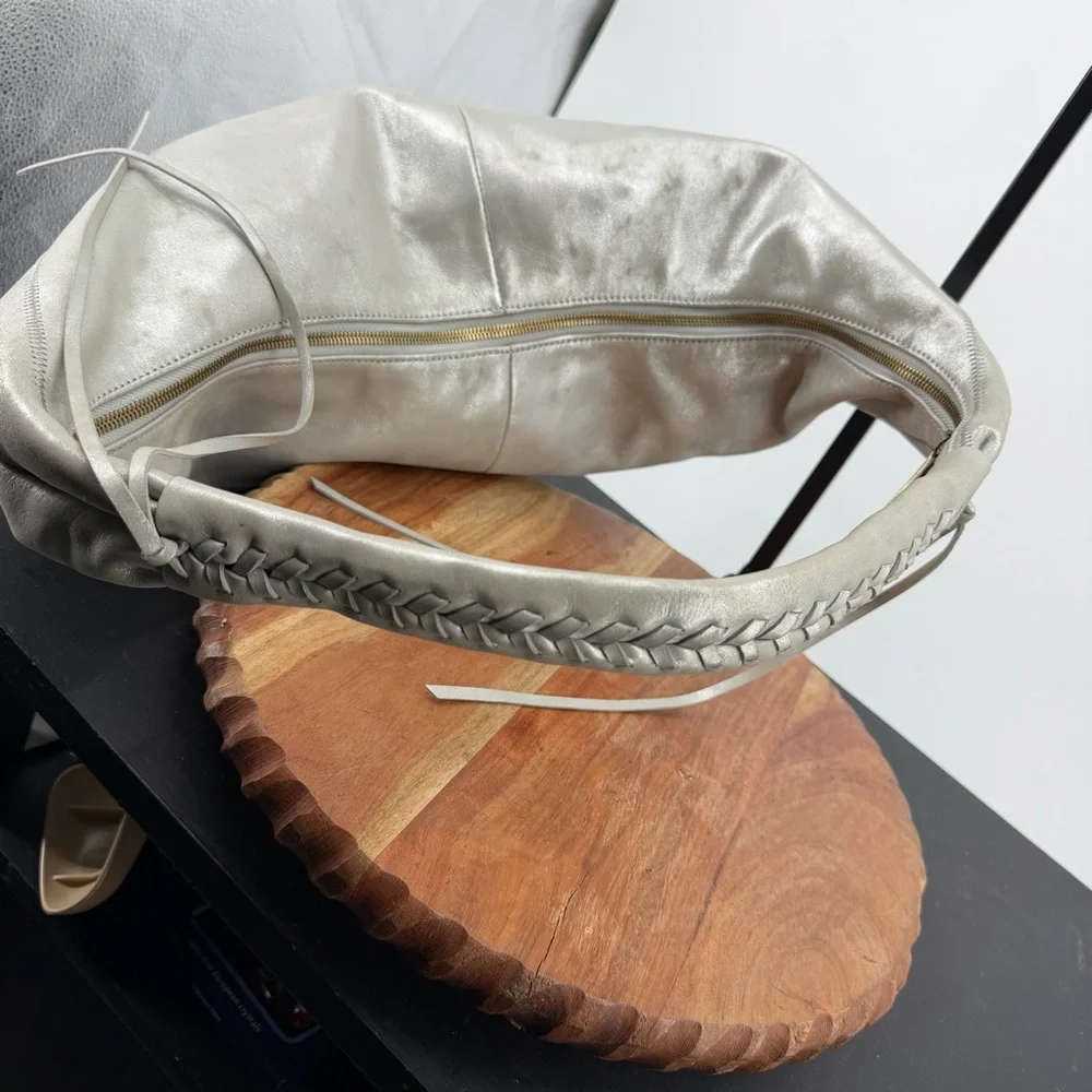 Hobo international Kindred silver metallic Leather Hobo‎ bag braided handle